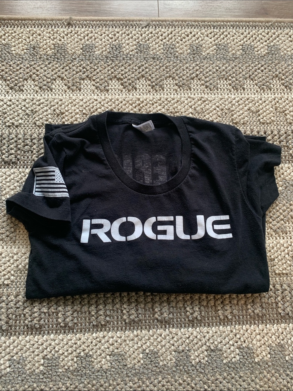 Rogue Black Tee with White Logo and Sleeve Flag